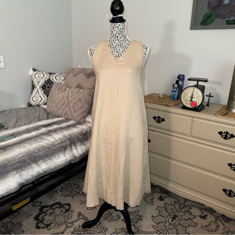 Philosophy Republic clothing co. Elegant beige Midi 100% linen Dress Sz XS